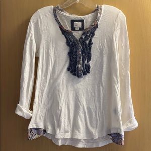 White Anthropologie Top with Paisley/Ruffle Detail